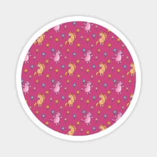 Whimsical Unicorns and Flowers Pattern Magnet